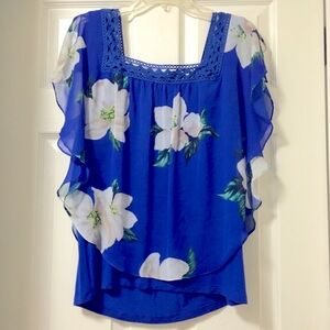 Blue floral square neck top small spring summer 💙